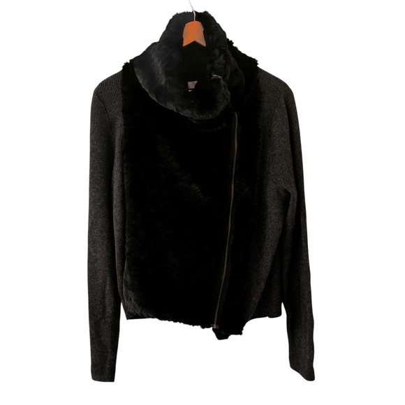 LOFT Sweaters - Ann Taylor LOFT Faux Fur Sweater Womens XL Cowl Neck Asymmetric Quiet Luxury